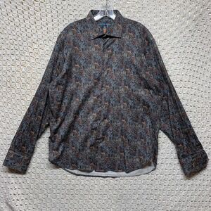 Visconti Black Shirt Mens Size  L Paisley Long Sleeve Button Down Long Sleeve